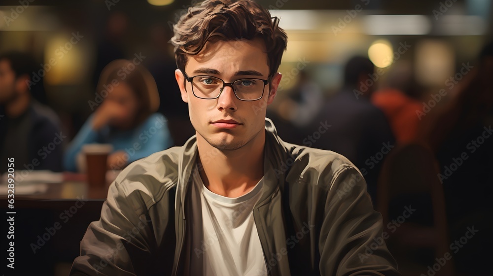 A young adult, wearing a skeptical expression A young adult, wearing a skeptical expression