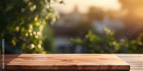 Wooden board in the foreground blurred ai generated photo
