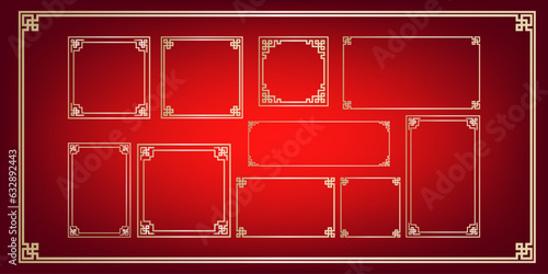 Chinese style golden frame element for traditional design concept.