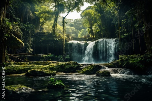  Breathtaking Waterfall Surrounded By Lush Forest  Generative AI 
