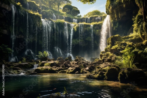  Breathtaking Waterfall Surrounded By Lush Forest, Generative AI 