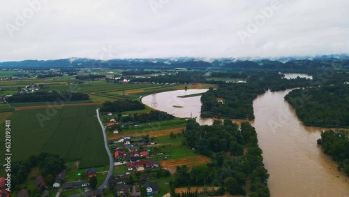 Wallpaper Mural Horrific Aerial 4K Drone footage of the Podravje region of Slovenia in August. The Drava river surged and inundated the fields, causing difficulties for farmers. Daytime video shots in cloudy weather. Torontodigital.ca