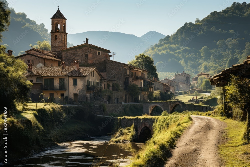 Charming Village Nestled In A Valley, Generative AI