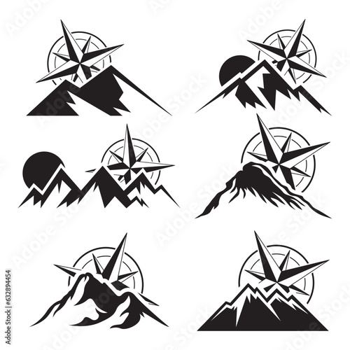 adventure logo collection. monochrome mountain and compass logo