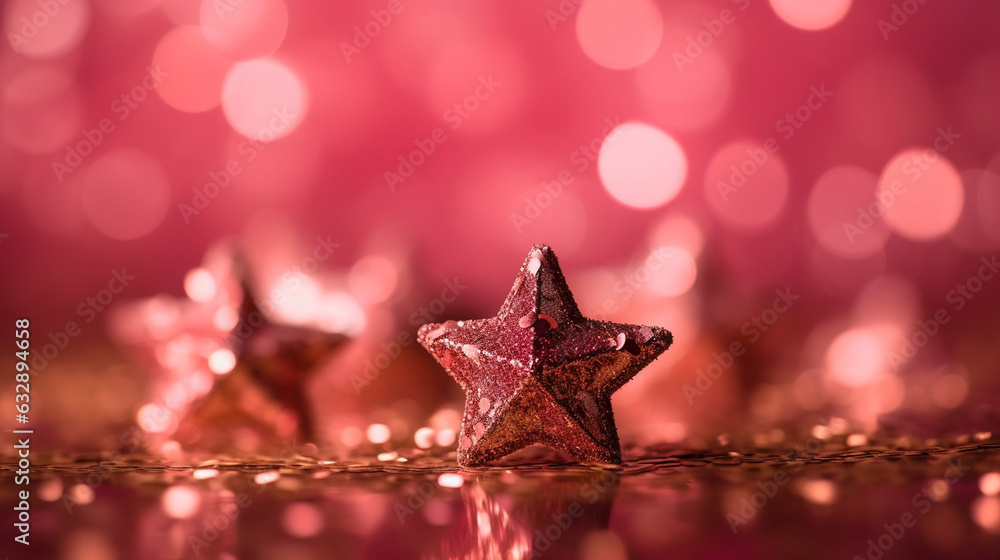 Shimmering stars, Solid pink background, bokeh 