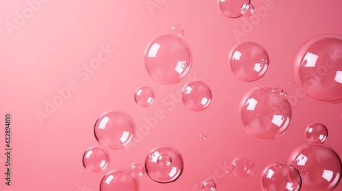 Floating soap bubbles  Solid pink background  