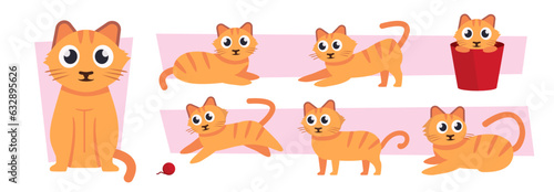 pets, kittens set. home cute animals, cartoon flat cats set, cats in different poses. vector cartoon isolated characters set.