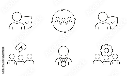 Teamwork Line Icon Set. Employee Cooperation Linear Pictogram. Social Protection Outline Symbol. Brainstorm, Business Management Sign. Team Partnership. Editable Stroke. Isolated Vector Illustration