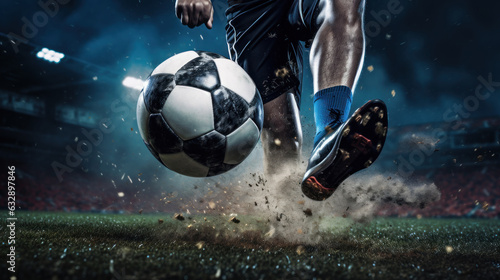 Fotografie, Obraz A soccer player kicks a soccer ball in the stadium, Soccer World Cup, Soccer Eur