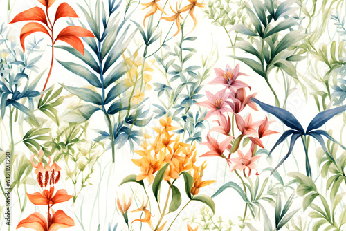 Wild Flowers bloom watercolor seamless pattern © Oksana