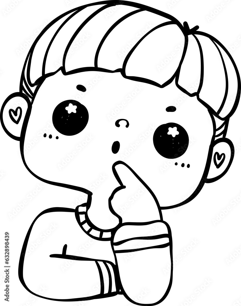 Thinking Student boy Outline Doodle. Back to School kid. Thinking Student boy Outline Doodle. Back to School kid.