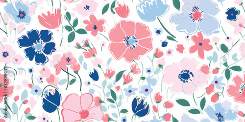 Beautiful seamless vector liberty pattern with gentle abstract flowers. Modern floral pattern. Collage contemporary seamless pattern. Hand drawn pattern