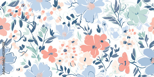 Beautiful seamless vector liberty pattern with gentle abstract flowers. Modern floral pattern. Collage contemporary seamless pattern. Hand drawn pattern