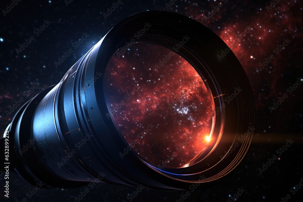close-up of a space telescope lens focused on exoplanets - obrazy, fototapety, plakaty 