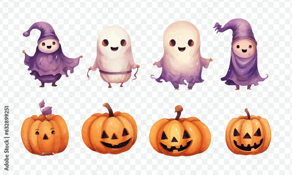 Obraz premium Halloween vector element set transparent isolated generative ai