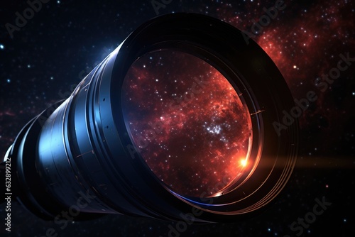 close-up of a space telescope lens focused on exoplanets