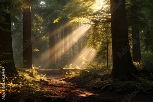 sunbeams illuminating a peaceful forest grove