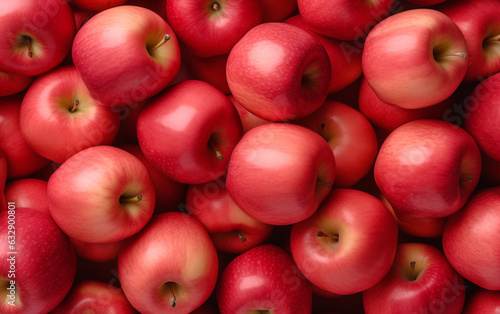 Top view of bright ripe fragrant pink lady apples background