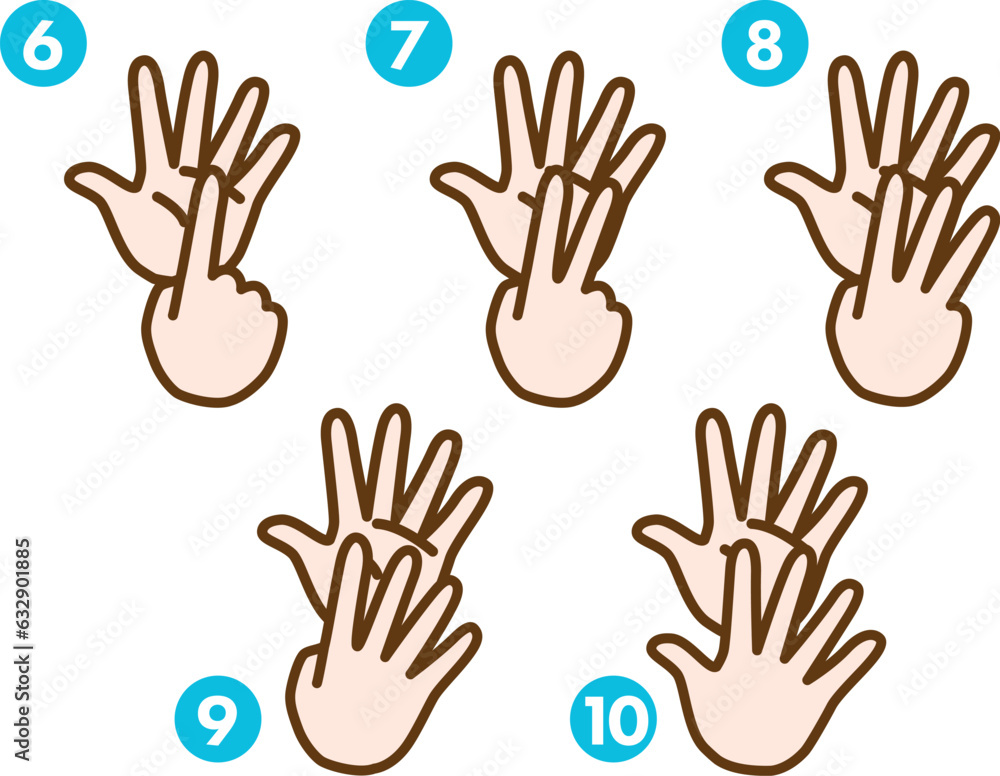 6から10まで指で数字を表すイラスト 6から10まで指で数字を表すイラスト