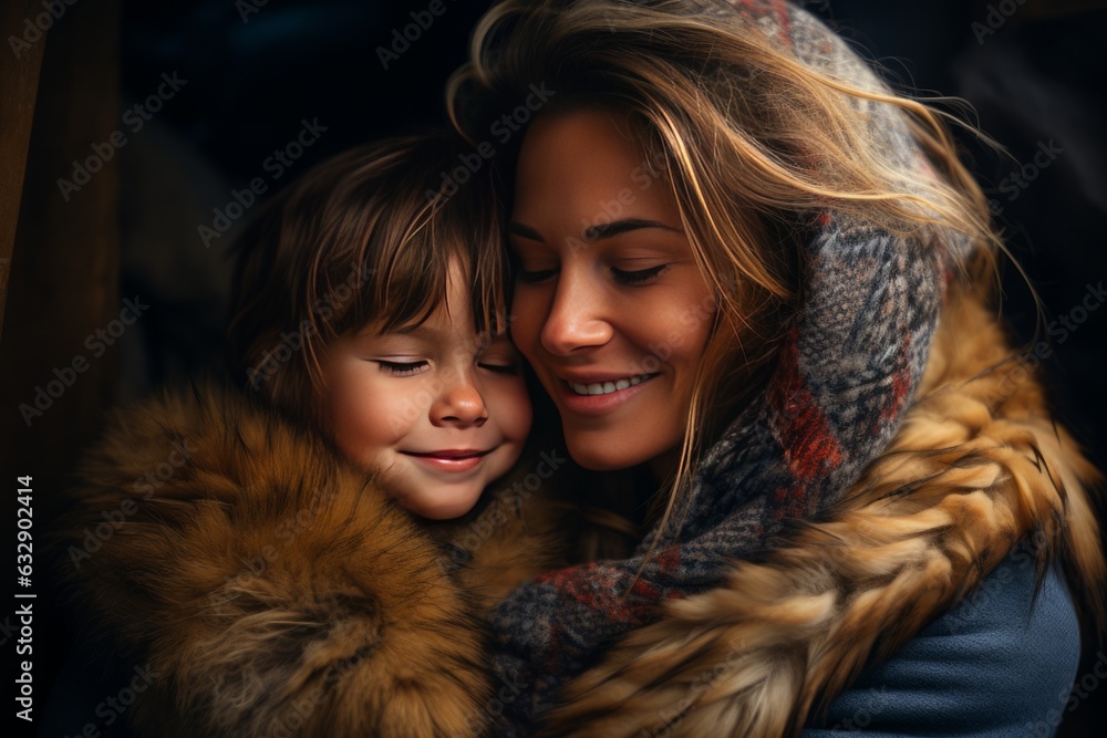 Mother And Child Sharing A Warm Hug, Generative AI Mother And Child Sharing A Warm Hug, Generative AI