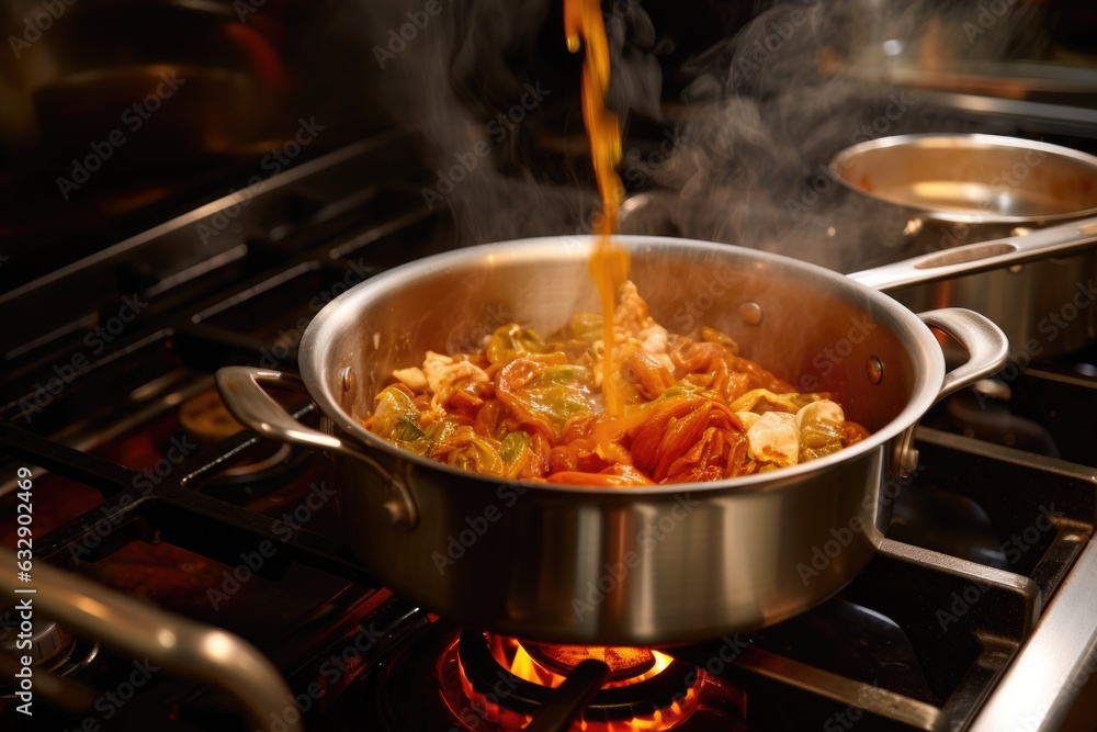 steaming pot of pasta sauce on the stove