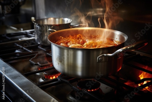 steaming pot on stove with sauce simmering