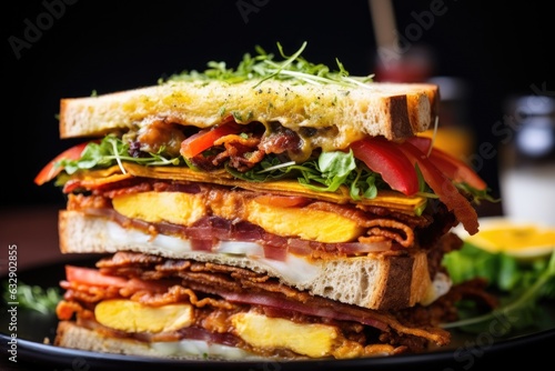 close-up of layers in a delicious club sandwich