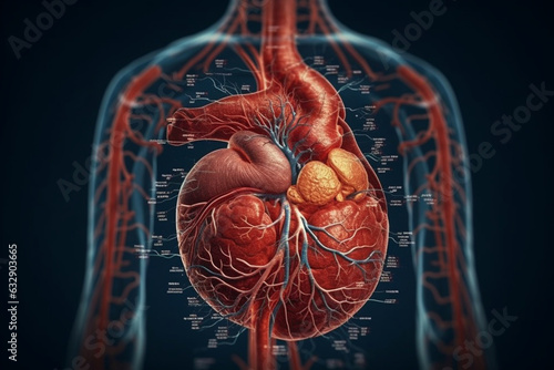 A diagram of the human heart and its various chambers and valves, Circulatory system, bokeh  photo