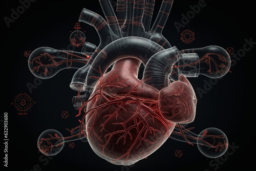 A diagram of the human heart and its various chambers and valves, Circulatory system, bokeh 