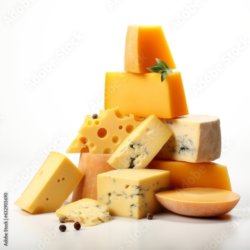 Delicious pieces of cheese with isolated background generative ai