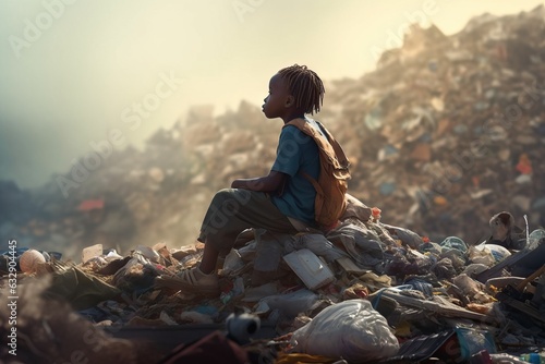 poor african kid in a landfill