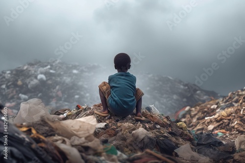 poor african kid in a landfill