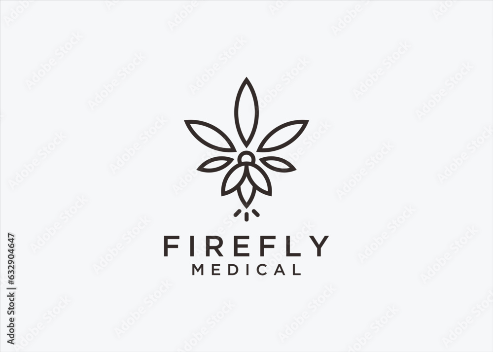 firefly with cannabis logo design vector silhouette illustration