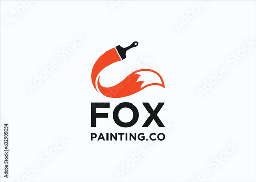 fox with paint brush logo design vector silhouette illustration
