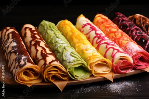 crepes folded with various sweet fillings photo