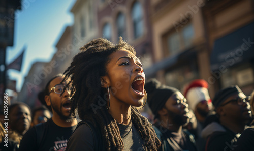 Activist protesting against racism and fighting for equality - Black lives matter demonstration on street for justice and equal rights - Blm international movement concept photo