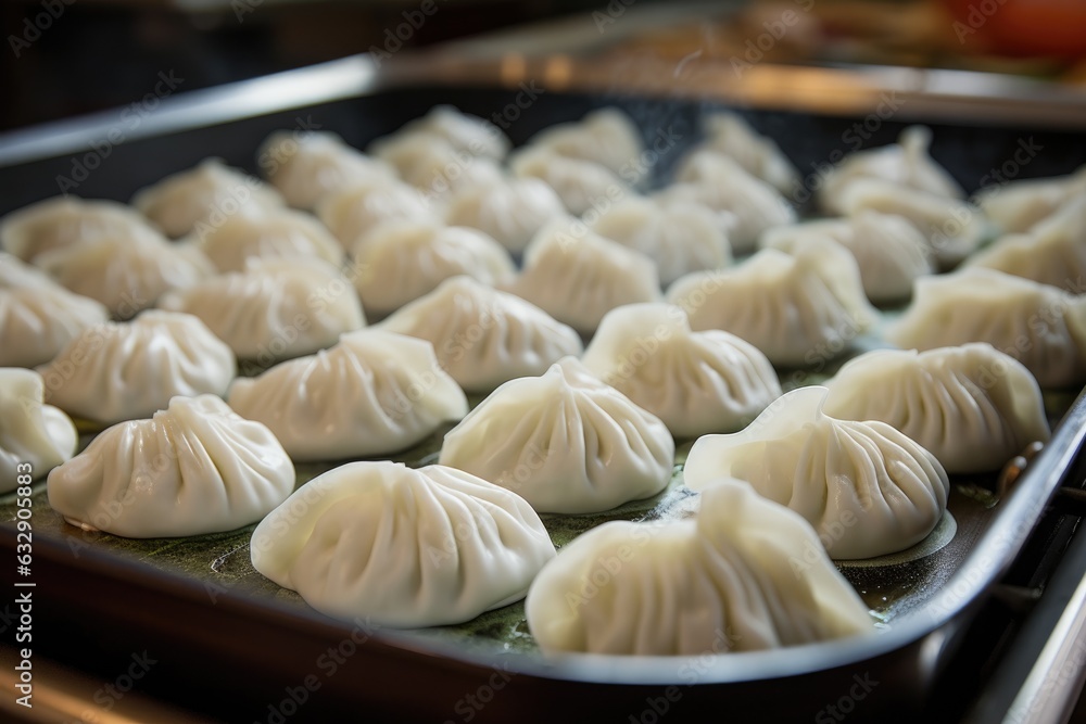 dumplings lined up before being cooked
