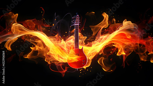 hell music visualization, burning guitar in fire photo