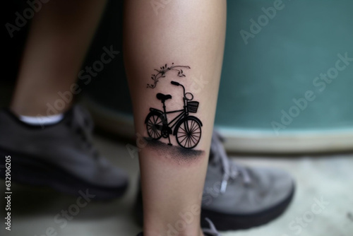 Bicycle silhouette on the foot, Minimal tattoo,  photo