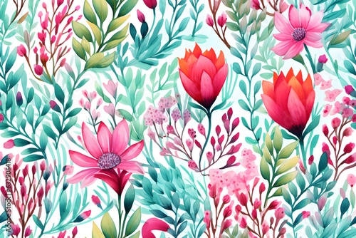 Wild Flowers bloom watercolor background