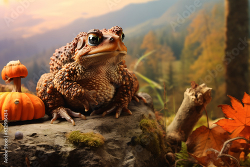 Toad with nature background style with autum