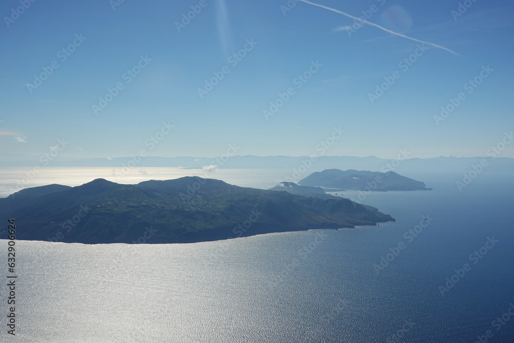 The panorama of the Lipari Archipelago, the view from Volcano island, Italy