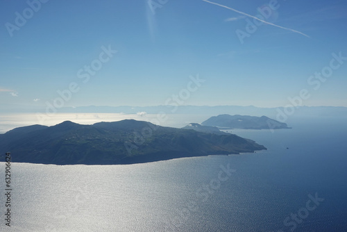 The panorama of the Lipari Archipelago  the view from Volcano island  Italy