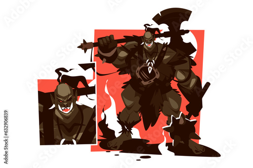 Orc character with axe on shoulders