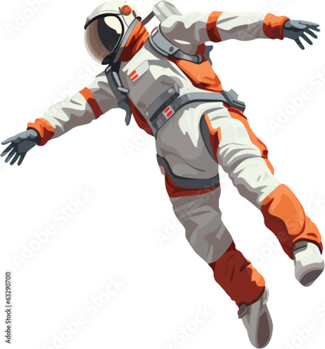 a spaceman wearing a jumpsuit and jumping between the air and the ground white background AI defined