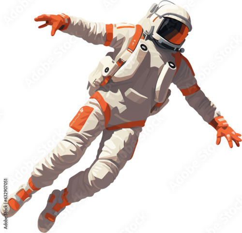a spaceman wearing a jumpsuit and jumping between the air and the ground white background AI defined