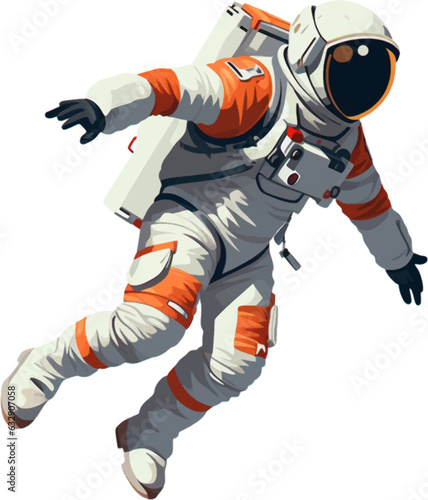 a spaceman wearing a jumpsuit and jumping between the air and the ground white background AI defined