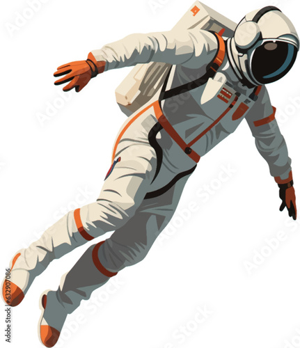 a spaceman wearing a jumpsuit and jumping between the air and the ground white background AI defined