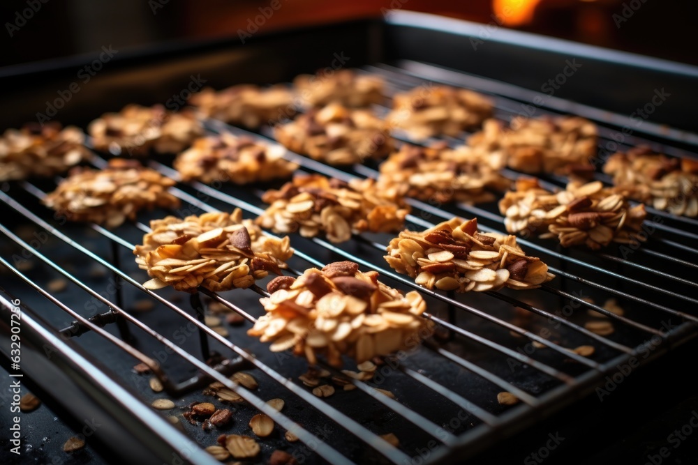 tray of freshly baked granola bars cooling on a rack tray of freshly baked granola bars cooling on a rack