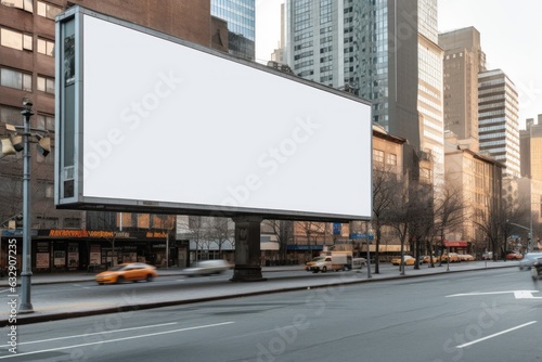 White empty billboard in an urban environment. City streets, Generative AI